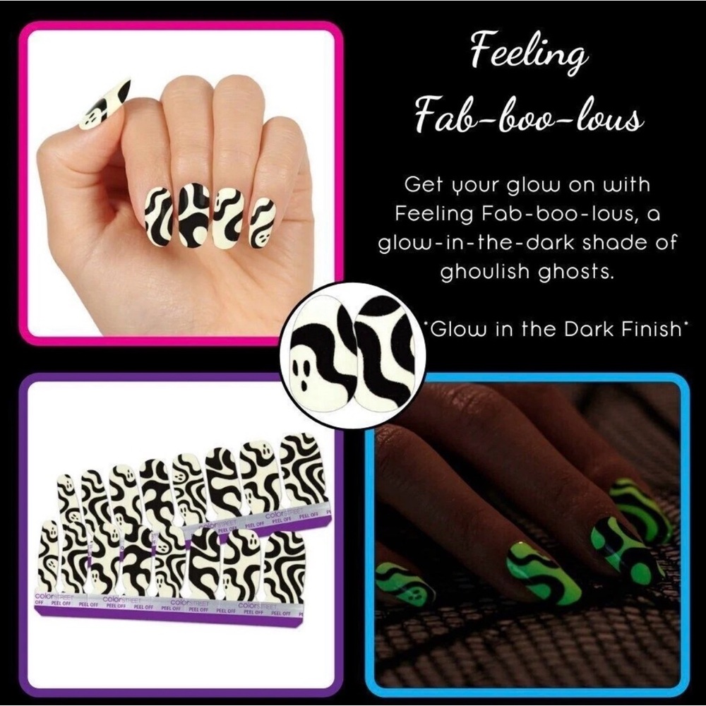 Glow-In-The-Dark Ghost Print Nail Wraps - Black & Neon Green